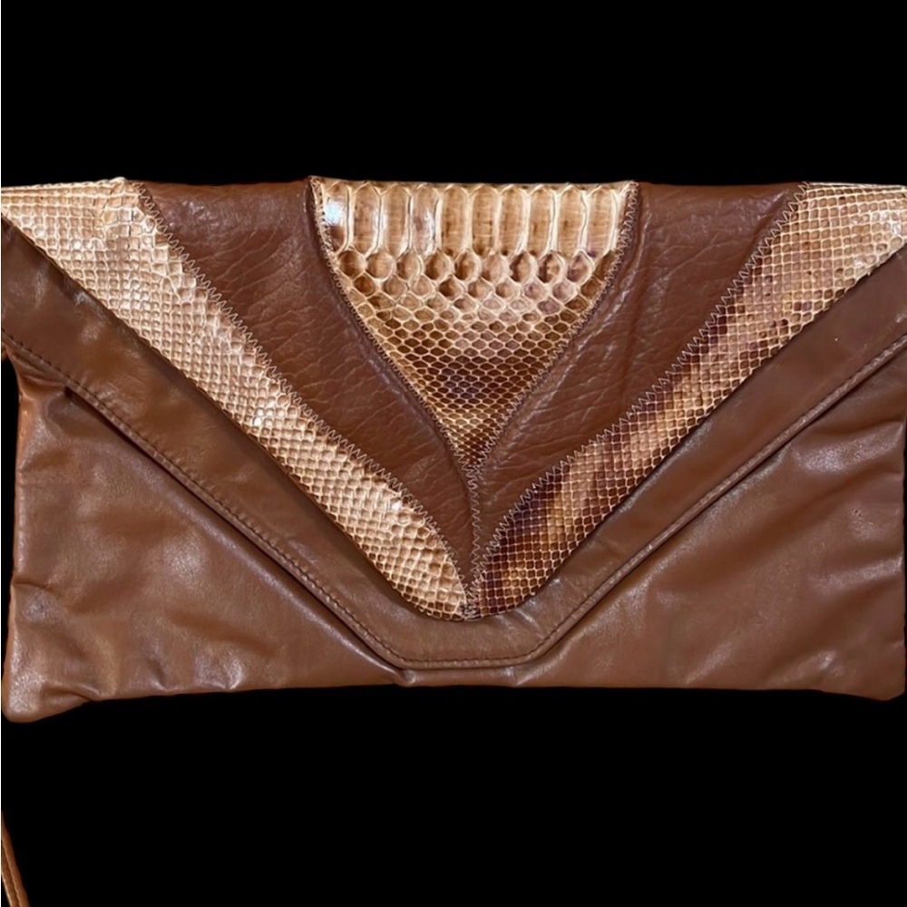 Vintage 1970s Brown Genuine Python Snakeskin & Le… - image 4